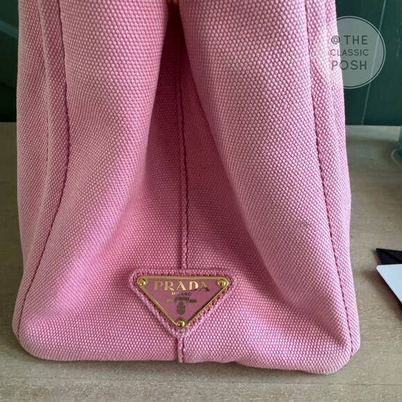 RARE Prada Canapa Small PINK Limited Striped Strap Tote Crossbody Bag - Picture 7 of 16